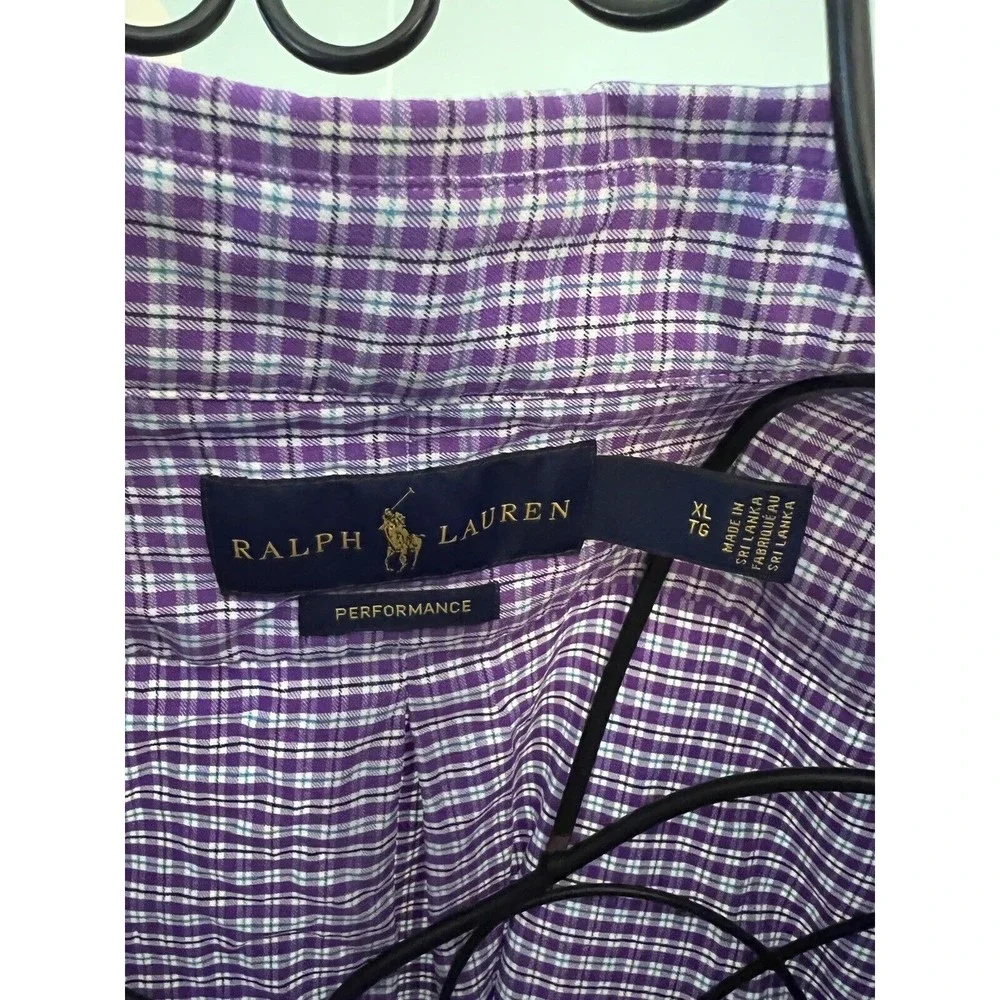 Ralph Lauren Polo‎ PerformanceLong Sleeve Purple White Check Shirt size XL/TG